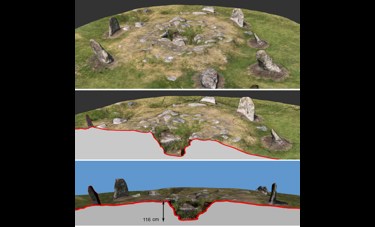 Photogrammetric model with cross-cut of topography