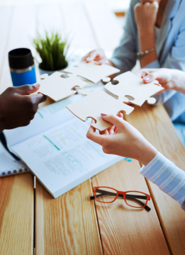 אנשים מחזיקים חלקי פאזל