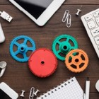 Workflow Teamwork Concepts With Colorful Gears Different Gadgets