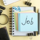 Top View Job Written Note Along With Colorful Little Paper Notes Light Background Notepad Pen School Office Copybook Job Business Money Color Work