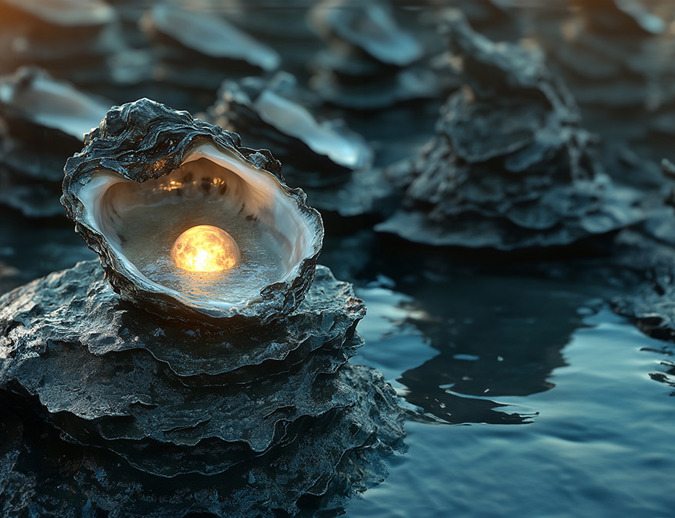 A Large Top Cover Open Black Natural Oysters
